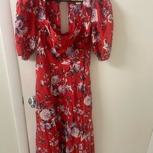 Anthropologie Red Floral Long Sleeve Dress